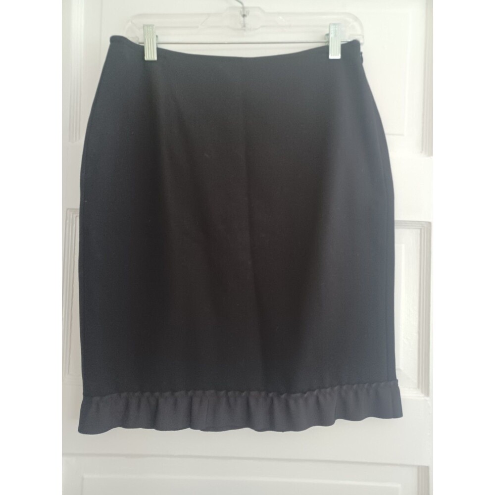 Ann Taylor black pencil skirt 6 grosgrain ribbon hem minimalist classic career